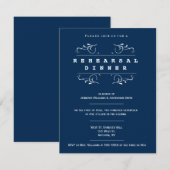 エレガントなネイビーのリハーサルディナー招待状 招待状 (正面/裏面)