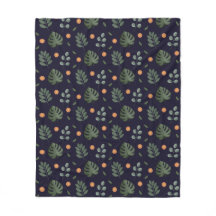 エレガントなネイビーの水彩ボタニカルリーフフラワーパターン