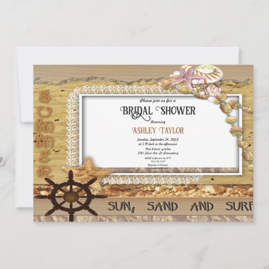 エレガントなネイビーの海岸ウェディングシャワー 招待状 (正面)