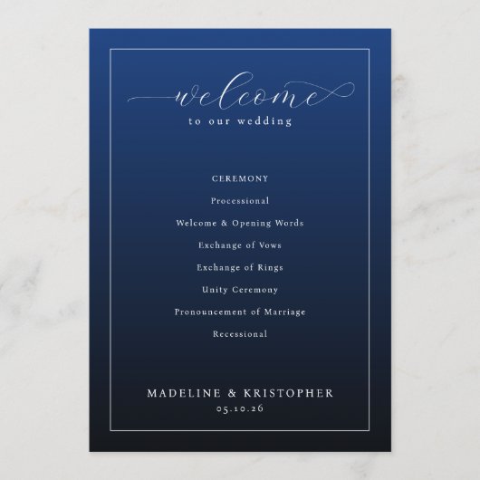 エレガントなネイビーの結婚式プログラム プログラム (正面)