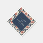 エレガントなネイビーの花の縁取り スタンダードカクテルナプキン (角)