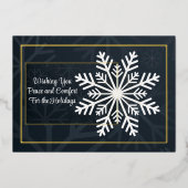 エレガントなネイビーの雪の結晶 フォイル ホリデー カード (正面)