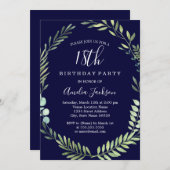 エレガントなネイビーグリーンの水彩18歳の誕生日 招待状 (正面/裏面)
