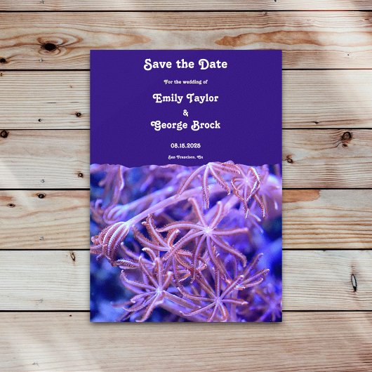 エレガントなネイビーコーラルリーフス ナウティカルコーストウェディング セーブザデート