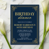 エレガントなネイビーゴールドのアールデコ80歳誕生日ディナー 招待状