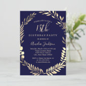 エレガントなネイビーゴールドの水彩画 18歳の誕生日 招待状 (スタンド正面)