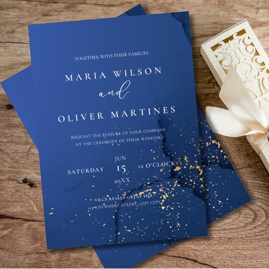 エレガントなネイビーゴールドの結婚式招待状、ミニマルデザイン 招待状
