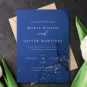 エレガントなネイビーゴールドの結婚式招待状、ミニマルデザイン 招待状