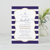エレガントなネイビーストライプのボート モダンな結婚前お披露目 招待状 (スタンド正面)