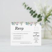 エレガントなネイビーブルッシュピンクの結婚式招待状 出欠カード (スタンド正面)