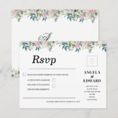 エレガントなネイビーブルッシュピンクの結婚式招待状 出欠カード (正面/裏面)