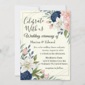 エレガントなネイビーブルッシュフラルウェディング招待状 招待状 (正面)