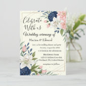 エレガントなネイビーブルッシュフラルウェディング招待状 招待状 (スタンド正面)