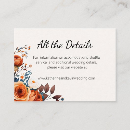 エレガントなネイビーブルーとオレンジの結婚式 エンクロージャーカード (正面)