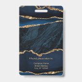 エレガントなネイビーブルーとゴールドのアゲート バッジ (裏面)