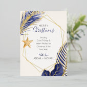エレガントなネイビーブルーとゴールドのビーチトロピカルクリスマス 箔シーズンカード (立ち正面)
