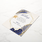 エレガントなネイビーブルーとゴールドのビーチトロピカルクリスマス 箔シーズンカード (回転した状態)