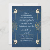 エレガントなネイビーブルーとゴールドの花柄 ウェディング招待状 招待状 (正面)