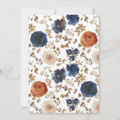 エレガントなネイビーブルーとフラワーの結婚式招待状 招待状 (裏面)