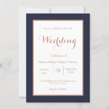 エレガントなネイビーブルーとホワイトのフェイクローズゴールドの結婚式