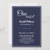 エレガントなネイビーブルーとホワイトのミニマル1歳誕生日 招待状 (正面)