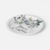 エレガントなネイビーブルーとホワイトのローズ メリークリスマス ペーパープレート (アングル)