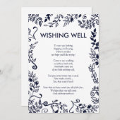 エレガントなネイビーブルーとホワイトの花のウィッシュウェル 招待状 (正面/裏面)