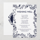 エレガントなネイビーブルーとホワイトの花の願い事の井戸 招待状 (正面/裏面)