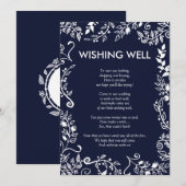 エレガントなネイビーブルーとホワイトの花の願い事の井戸 招待状 (正面/裏面)