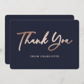 エレガントなネイビーブルーとローズゴールド サンキューカード (正面/裏面)