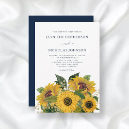 エレガントなネイビーブルーのひまわりの結婚式 招待状