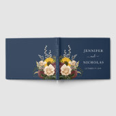エレガントなネイビーブルーのひまわりの花嫁衣裳 ゲストブック (全面)