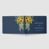 エレガントなネイビーブルーのひまわりの花嫁衣裳 ゲストブック (全面)