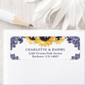 エレガントなネイビーブルーのひまわり 返信住所 ウェディング ラベル (インサイチュ)