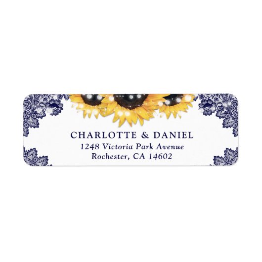 エレガントなネイビーブルーのひまわり 返信住所 ウェディング ラベル (正面)