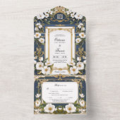 エレガントなネイビーブルーのオールインワン結婚式招待状 オールインワン招待状 (内側)