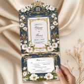 エレガントなネイビーブルーのオールインワン結婚式招待状 オールインワン招待状