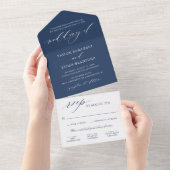 エレガントなネイビーブルーのカリグラフィー結婚式 オールインワン招待状 (貼ってはがせる)