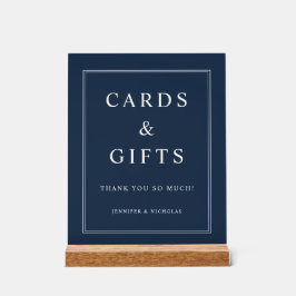 エレガントなネイビーブルーのカードとギフト ウェディング アクリルサイン
