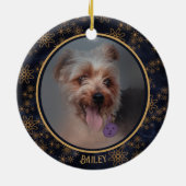 エレガントなネイビーブルーのクリスマス2枚の写真 セラミックオーナメント (裏面)