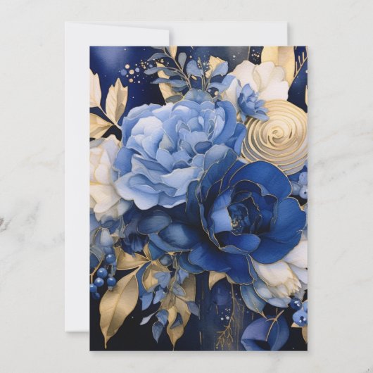 エレガントなネイビーブルーのクリーム色の花の結婚式招待状 招待状 (裏面)