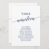 エレガントなネイビーブルーのテーブル番号19の席次表 招待状 (正面/裏面)