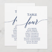 エレガントなネイビーブルーのテーブル番号4の席次表 招待状 (正面/裏面)