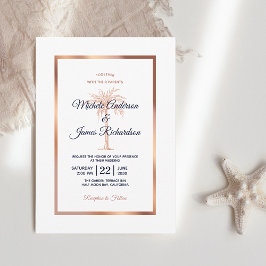 エレガントなネイビーブルーのバラゴールドのヤシの木の結婚式 招待状