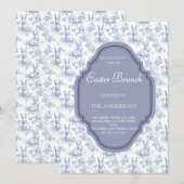 エレガントなネイビーブルーのビンテージ トワール イースター ブランシュ 招待状 (正面/裏面)