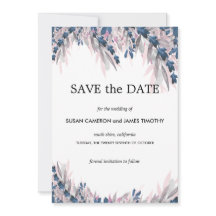 エレガントなネイビーブルーのブッシュウォーターカラーの花のSave the Date