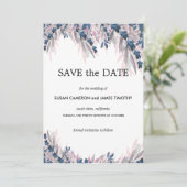 エレガントなネイビーブルーのブッシュウォーターカラーの花のSave the Date セーブザデート (スタンド正面)