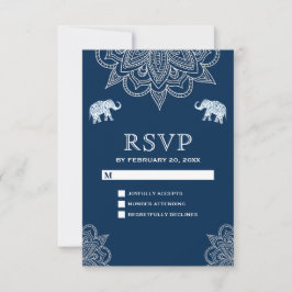 エレガントなネイビーブルーのヘンナペイント インドの結婚式 RSVP