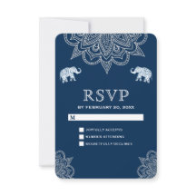 エレガントなネイビーブルーのヘンナペイント インドの結婚式 RSVP