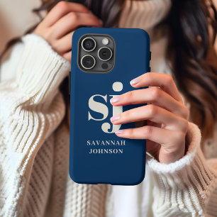 エレガントなネイビーブルーのモノグラムイニシャル iPhone 13 PRO MAXケース